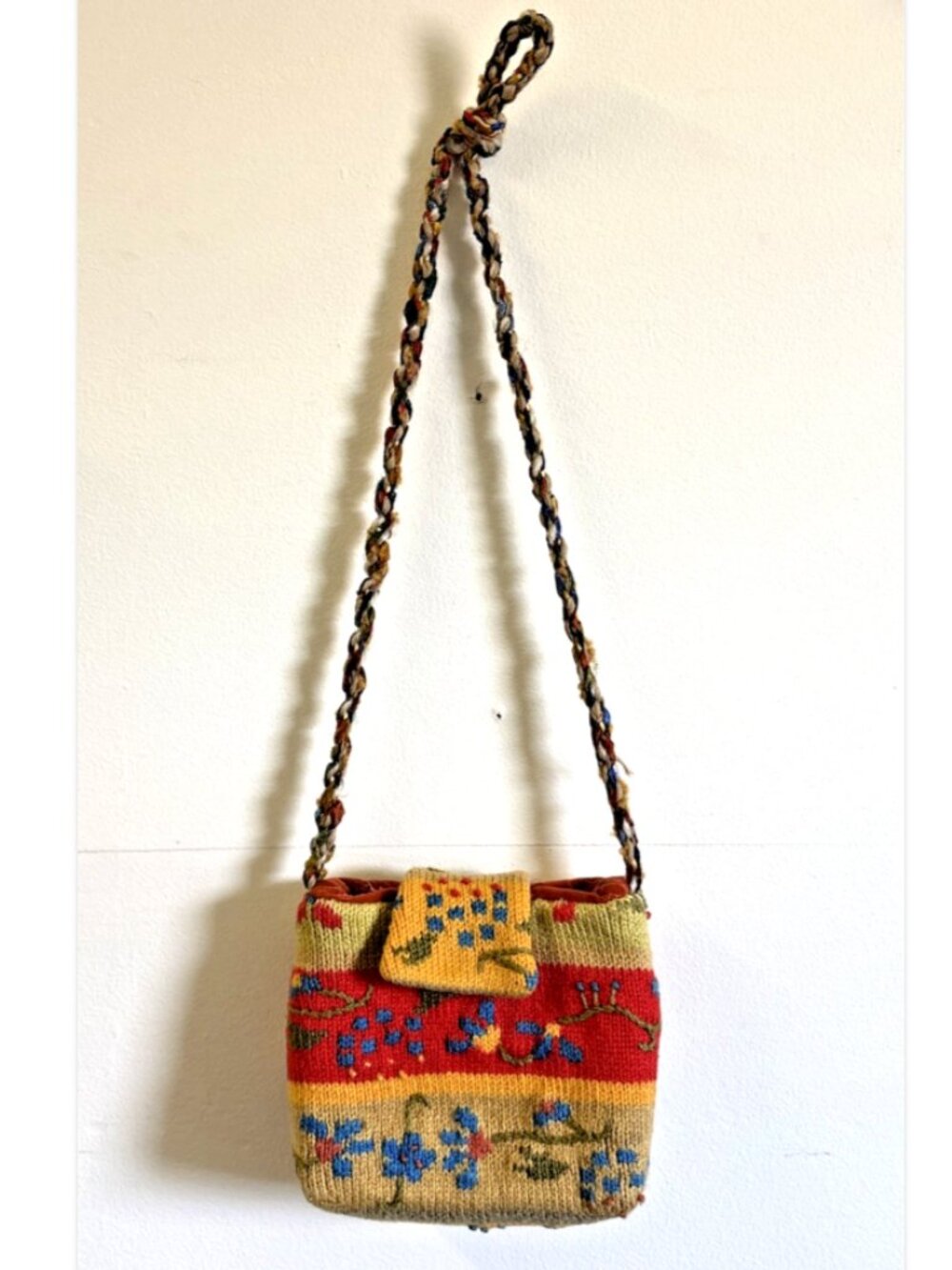 Vintage Knit Small Purse Boho Cottagecore Floral Handmade Shoulder Bag